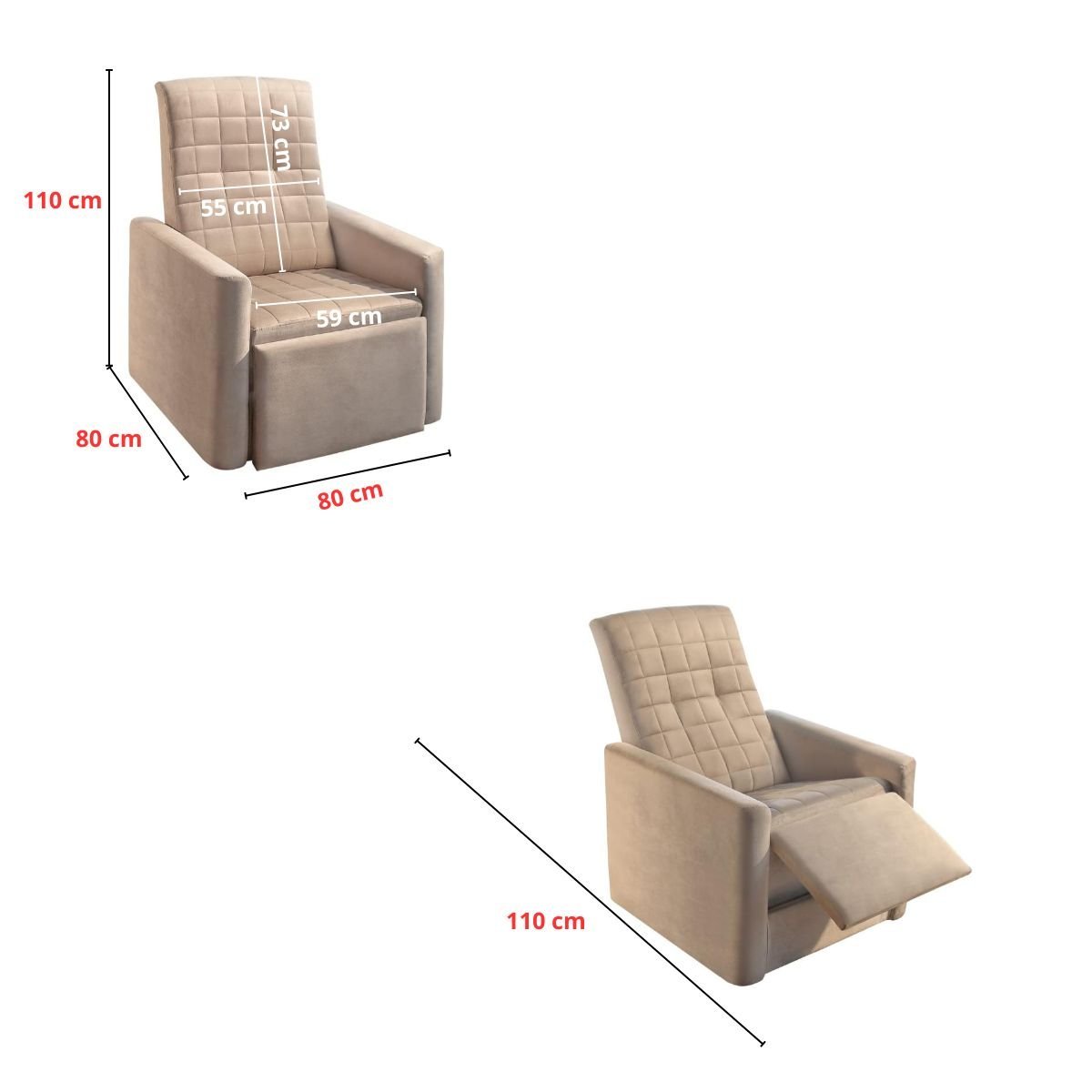 Cadeira do Papai Reclinável Grande Confortável Suede Bege - 3