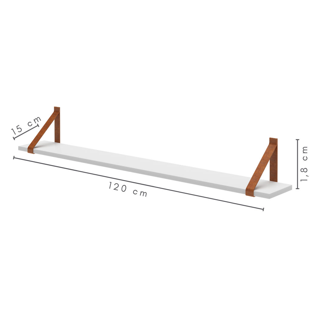 Prateleira de Parede 120 Cm em Mdf com Alça de Couro Sintético Cor Branco - 8