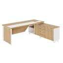 Ver imagem 2 de Escrivaninha Mesa Escritório Diretor em L com Armário Lateral e Caixa de Tomadas 3 Gavetas 180cm Cor