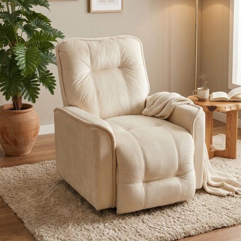Poltrona do Papai Reclinável Manual Comfort Veludo Bege - Vimont Moveis