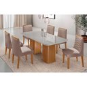 Ver imagem 1 de Conjunto: Mesa Sala Jantar Maldivas Tampo c/ Vidro Curvo 180cm+6 Cadeiras Maldivas Madeira Naturale/