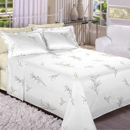 Jogo de Cama Trésor Floral Melina 300 Fios - 100% Algodão - Marfim Melina - King - 1