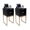 Ver imagem 1 de Kit 2 Mesas Cabeceira Industrial 30cm Preto Eco 2 Gavetas Base Metal Dourado Lateral Cama