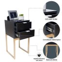 Ver imagem 3 de Kit 2 Mesas Cabeceira Industrial 30cm Preto Eco 2 Gavetas Base Metal Dourado Lateral Cama