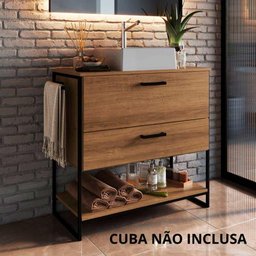 Balcão para Banheiro com Pés em Aço 1 Porta e 1 Gaveta 80 Cm Preto com Grafite Preto com Grafite - 1