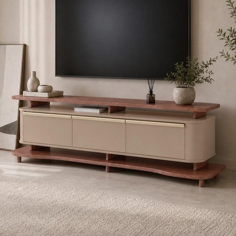 Rack para Sala de Estar TV 75 pol Orgânico 3 Portas 180cm Maui B02 Freijó Fendi - Lyam Decor