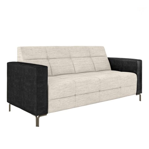 Sofá Living Decorativo Houston 2 Lugares 200cm Pés em Metal Linho/ Pu Off White/ Preto G33 - Gran Be