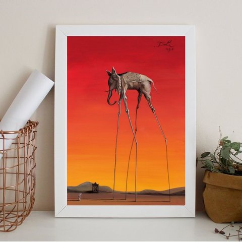 Quadro Salvador Dalí - Elefante 33x24cm:madeira Preta