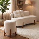 Ver imagem 1 de Conjunto Sofá Curvo Orgânico + 01 Puff Luna Boucle Off White - Montanaris Decor