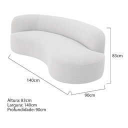 Recamier Orgânico Curvo Sala 2 Lugares Lado Direito Tokyo 140cm Bouclé Branco - Incasa Decor - 8