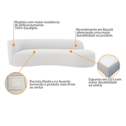 Recamier Orgânico Curvo Sala 2 Lugares Lado Direito Tokyo 140cm Bouclé Branco - Incasa Decor - 6
