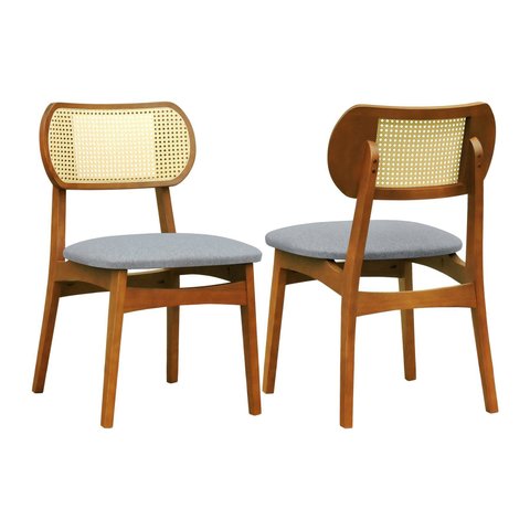 Kit 2 Cadeiras Organik Encosto Anatômico com Telinha Rattan Natural -amêndoa-linho Cinza Mescla Imp.