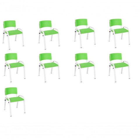 Kit 9 Cadeira Iso Infantil Creche, Base Branco Verde Claro