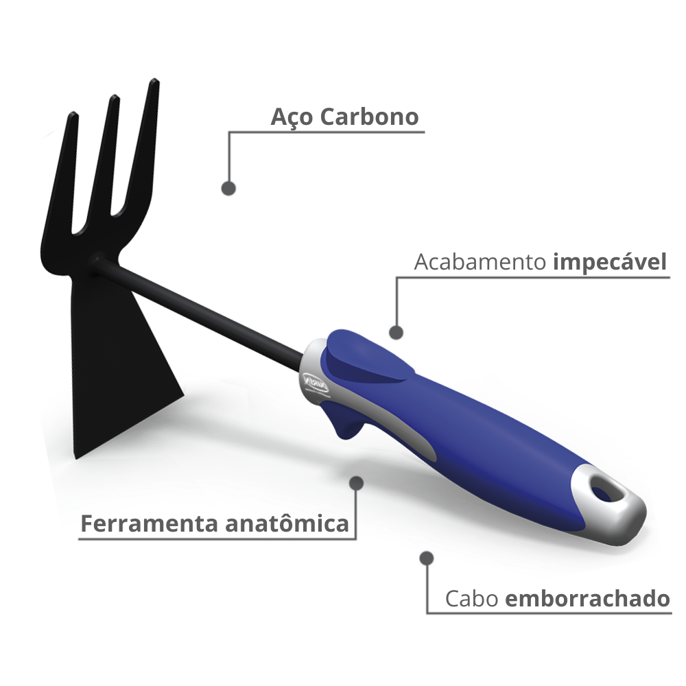 Enxada para Jardinagem Aço Carbono Cabo Emborrachado Azul Durín - 2