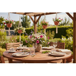 Mesa Redonda em Madeira Maciça com Furo para Ombrelone - 6