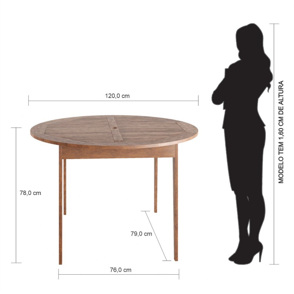 Mesa Redonda em Madeira Maciça com Furo para Ombrelone - 5