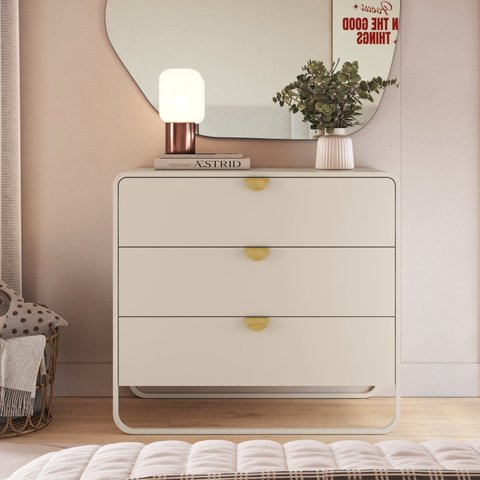 Cômoda 3 Gavetas 90cm Orgânico Pé Metal Luna Artesano Offwhite