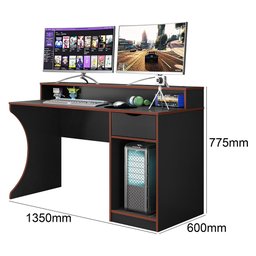 Mesa Gamer Poki Preto Fosco Vermelho Banana Bit Mobler Mesa para Computador - 1