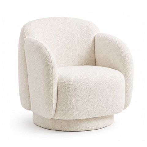 Poltrona Decorativa Oliva Base Giratória Bouclé Off White - Sallar Home