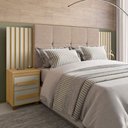 Ver imagem 1 de Cabeceira Casal Extensível com 2 Mesas de Apoio Ripado e Estofado Cinamomo com Off White Suíça -
