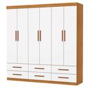 Ver imagem 3 de Guarda-roupa Solteiro Aria 6 Portas 6 Gavetas Cinamomo/branco - Pnr Móveis
