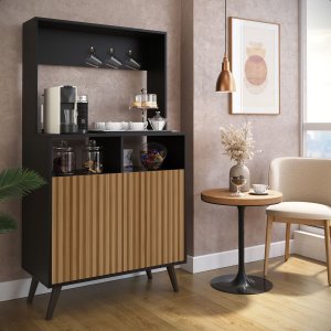 Cantinho Café Retrô Cozinha Moderna Multiuso Balcão 2 Portas:preto/ripado