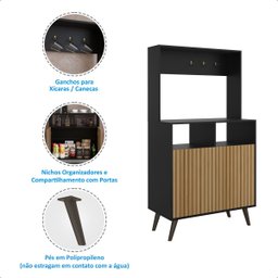 Cantinho Café Retrô Cozinha Moderna Multiuso Balcão 2 Portas:preto/ripado - 4