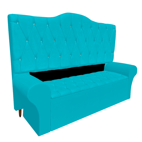 Conjunto Cabeceira Casal e Recamier Baú 140cm Calçadeira Banco Quarto Estofado:suede Azul Tiffany