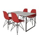 Ver imagem 2 de Mesa Industrial Base Ferro Preto 137x90 Tampo Branco 4 Cadeiras Eiffel Ferro Preto Assento Vermelho