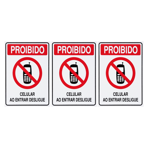 Combo 3 Placas De Sinalização Proibido Celular Ao Entrar Desligue 15x20 Acesso - S-229 F9e