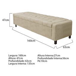 Calçadeira Baú Queen Everest P02 160 cm para cama Box Corano Bege - Amarena Móveis - 4