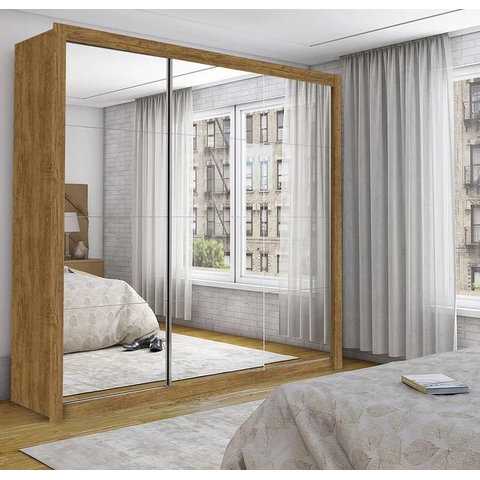 Guarda Roupa Casal com Espelho 3 Portas Espelhadas 4 Gavetas 186cm Isabela Cinamomo - Carioca Móveis