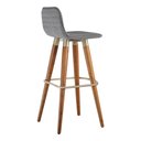 Ver imagem 4 de Kit 2 Banquetas Altas Luxo Linea Aço Champanhe Linho Cinza Base Carvalho