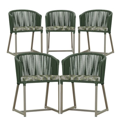5 Cadeiras de Jantar Área Noronha em Alumínio com Pintura Fendi Corda Náutica E5 Trama Original