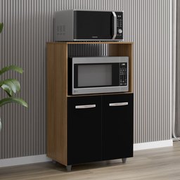Armário Multiuso Cozinha para Forno Micro-ondas Thaís 02 Portas Savana Preto - Desk Design - 2
