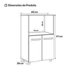Armário Multiuso Cozinha para Forno Micro-ondas Thaís 02 Portas Savana Preto - Desk Design - 4