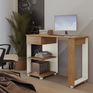 Escrivaninha Mesa Computador Sorata Home Office com Prateleiras - Cedro/areia
