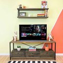 Ver imagem 1 de Rack de Tv Industrial de Ferro e Madeira Style Square 3 Nichos Uno com Gaveta Tabaco e Preto