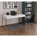 Ver imagem 1 de Mesa de Escritório Industrial Malta Branca 137x53cm Base Cobre com 1 Cadeira Preta Eames Eiffel