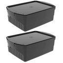 Ver imagem 1 de 2 Caixas Organizadoras 8l Pretas Crippa Tampas Travas Laterais Closet Escritório