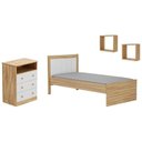 Ver imagem 2 de Quarto Infantil com Cama Cômoda 3 Gavetas e 2 Nichos Margo 100% MDF Branco/Brilho/Amêndoa