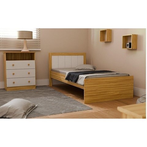 Quarto Infantil com Cama Cômoda 3 Gavetas e 2 Nichos Margo 100% MDF Branco/Brilho/Amêndoa