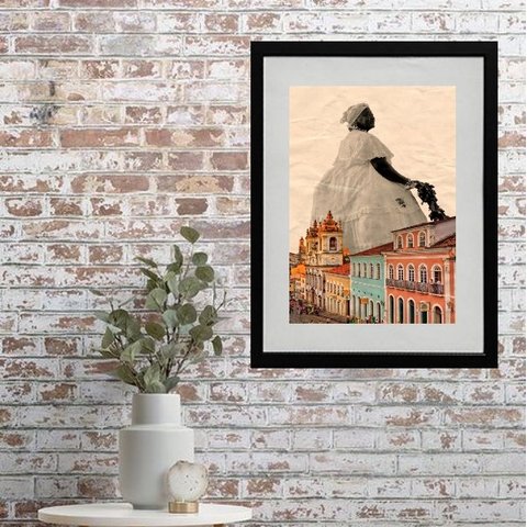 Quadro Cidade Salvador - Baiana - 60x48cm:madeira Preta