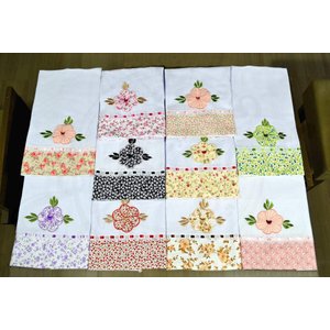 Kit Pano de Pratos com 10 peças - Florzinhas Aplicadas Arte & Tear