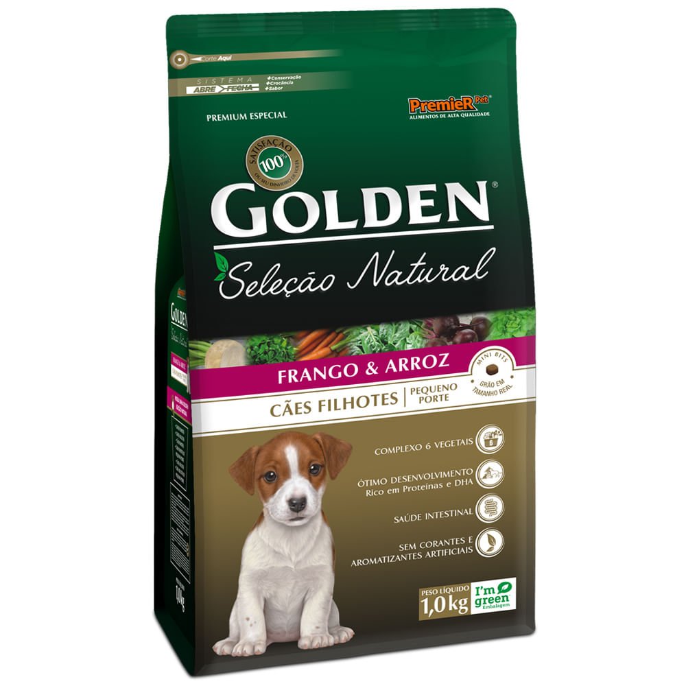 Ração para Cachorro Filhote Raças Mini Golden Seleção Natural Frango e Arroz 1KG