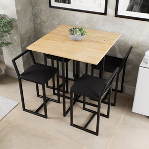 Conjunto Mesa Pinus 4 Cadeiras Estofado Industrial Black