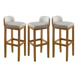 Kit 3 Banqueta Exclusiva Sala Estar Area Gourmet Cozinha Pé Madeira Maciça Encosto Confortavel Linda - 4