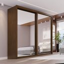 Ver imagem 1 de Guarda Roupa Casal 2 Portas Espelhadas de Correr 3 Gavetas Pietro Frisado em MDF Marrom/Âmbar