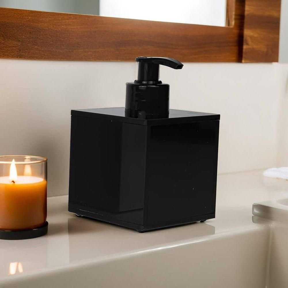 Porta Sabonete Líquido Acrílico Premium Dispenser Álcool Gel Cubo 200ml para Banheiro Lavabo - 1