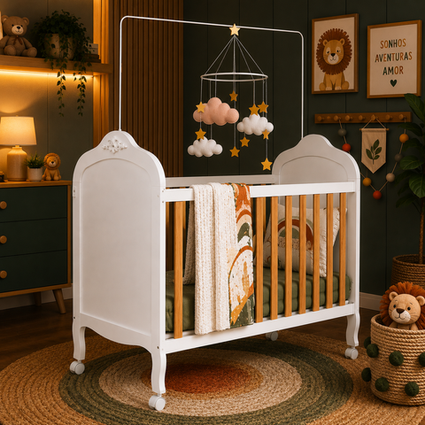 Berço Peroba Elô Americano Branco c/ Amêndoa 2 em 1 Infantil